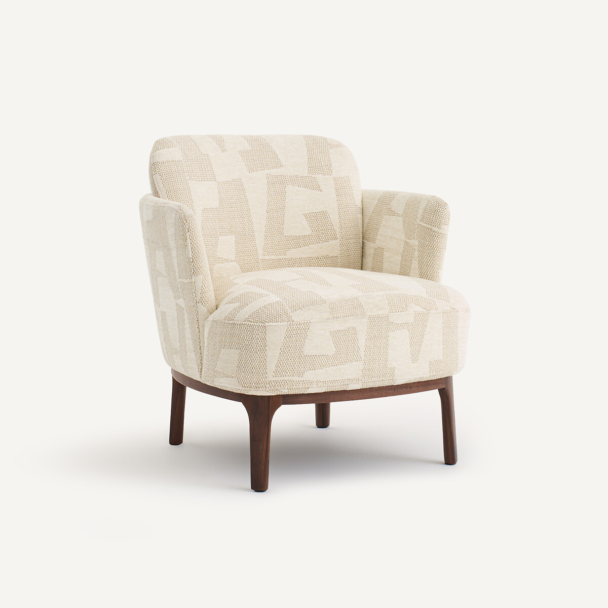 Fauteuil, en noyer massif et tissu jacquard, JABOTE craie écume, AM.PM