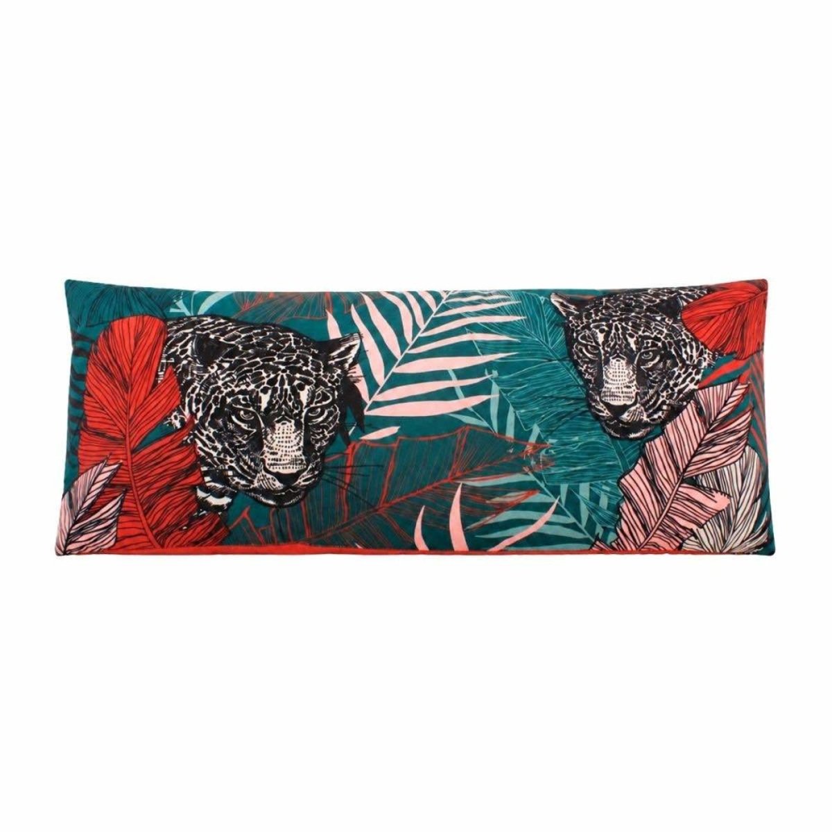 Coussin rectangulaire motifs jungle velours 70x30cm bordeau, ORNAMI