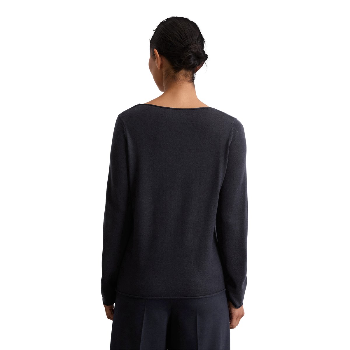 Pull en maille slim en laine mérinos douce bleu foncé, MARC O'POLO