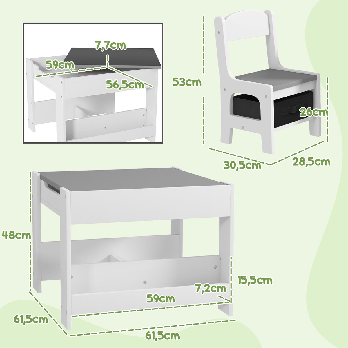 Ensemble table et chaises pour enfants MDF gris, HOMCOM