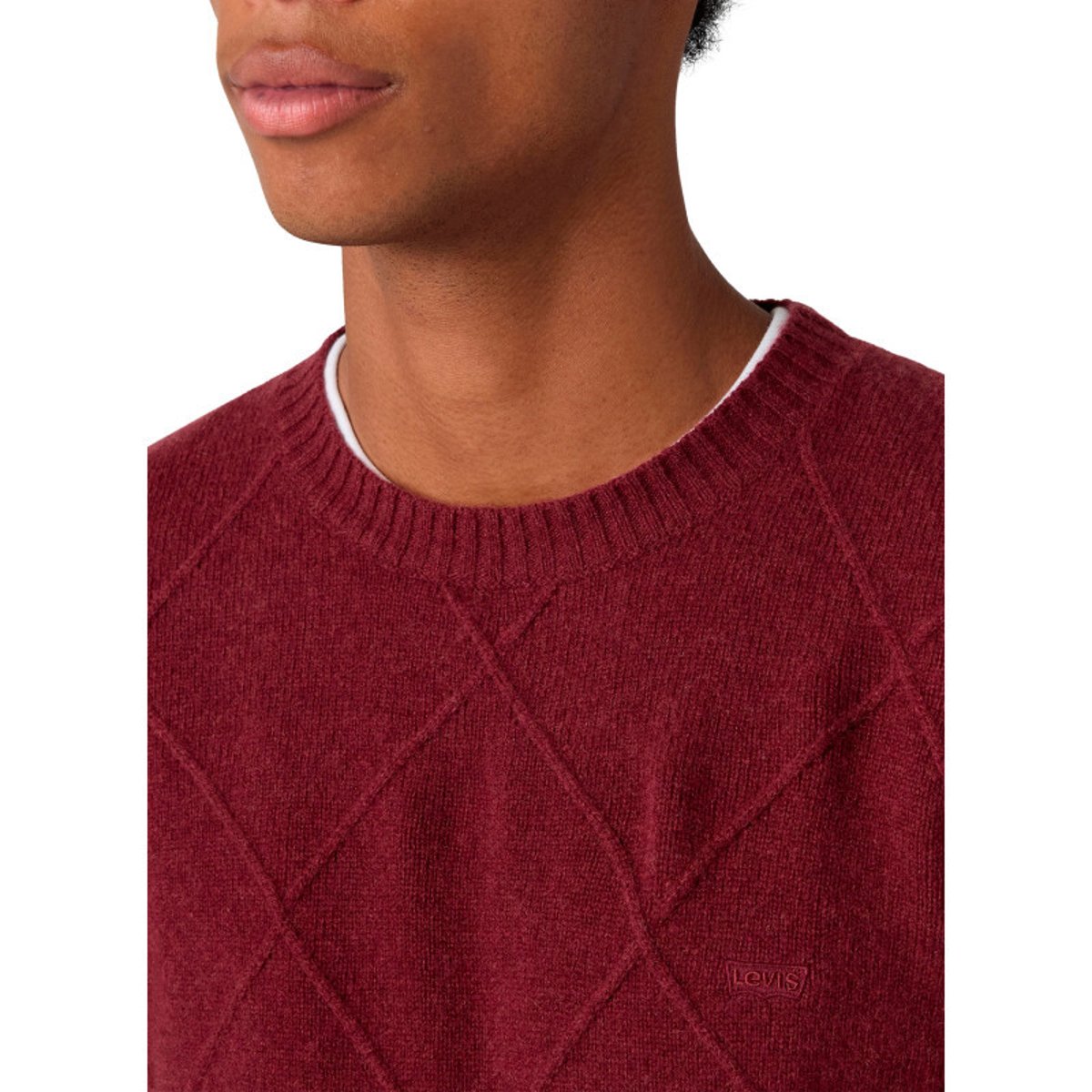 Pull en laine mélangée bordeaux à coupe droite pourvu d'un col rond rouge foncé, LEVI'S
