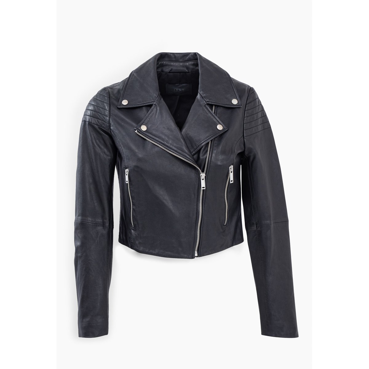 Blouson court en cuir d'agneau noir, IKKS