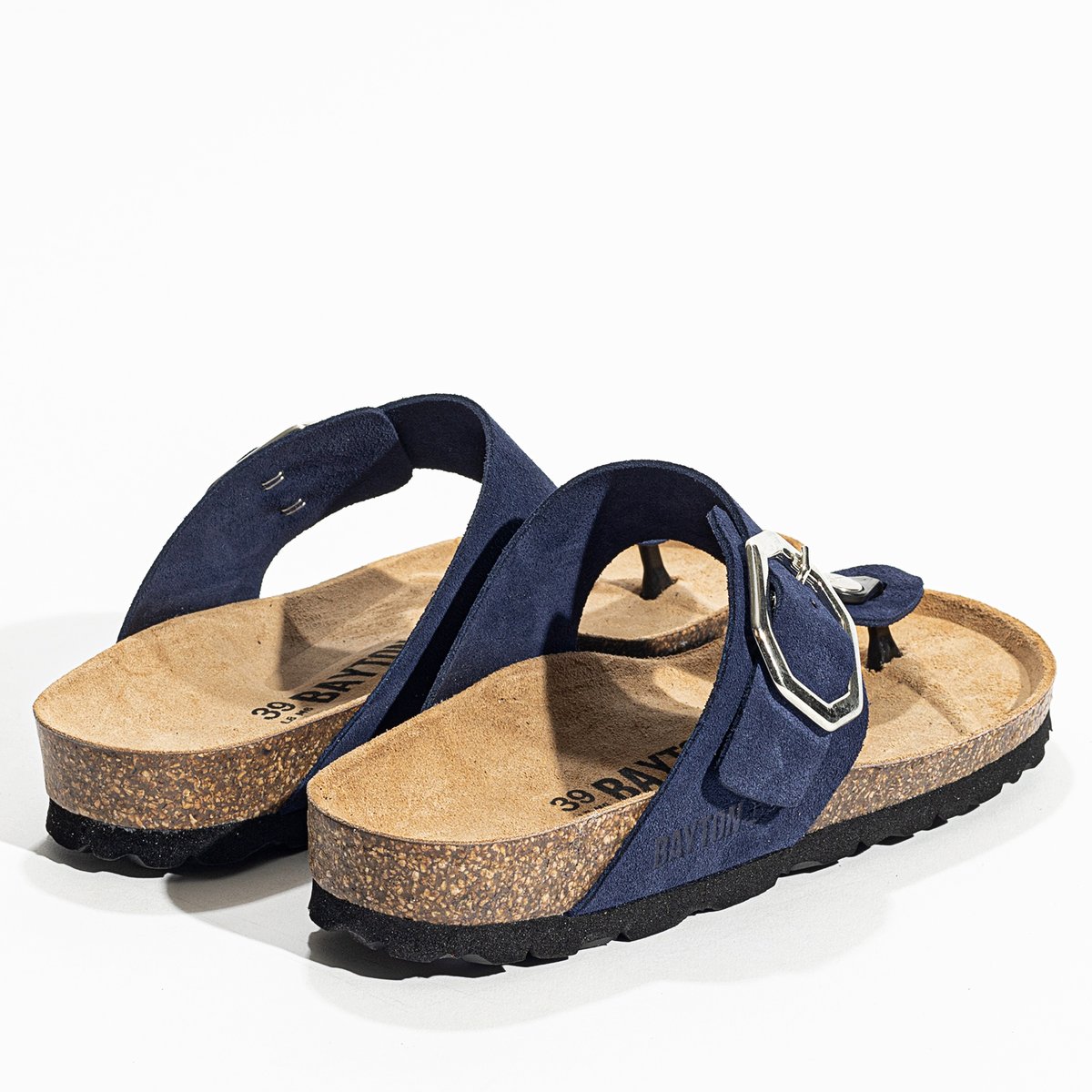 Tongs en cuir suedé MERCURE bleu marine, BAYTON