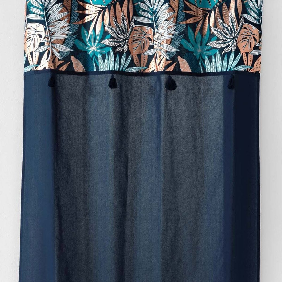 Rideau à œillets 140x240 Uni Top Métallisé Pompons Alianor Bleu Coton bleu, DECORATIE