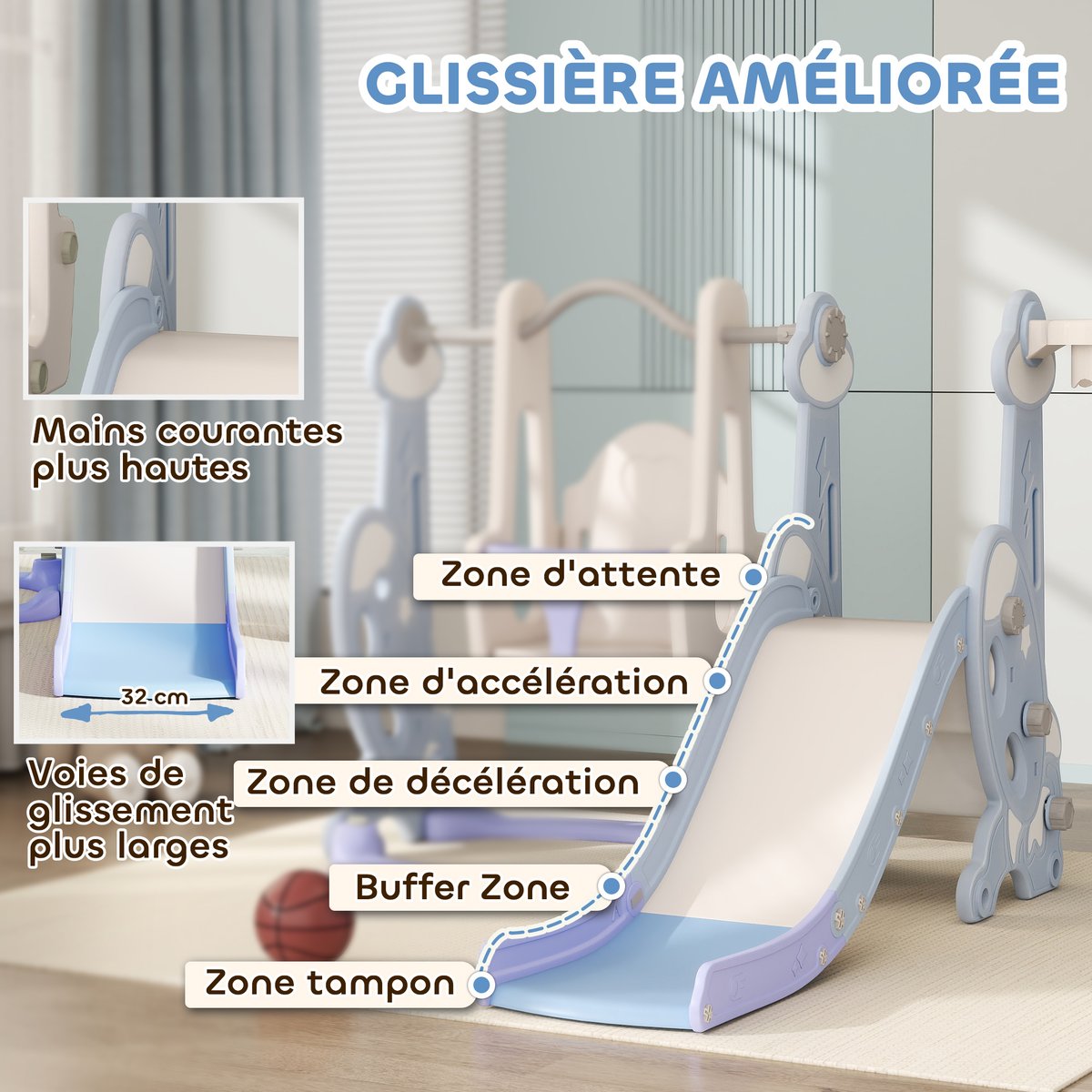 Ensemble balançoire et toboggan pour enfants bleu clair, blanc, AIYAPLAY