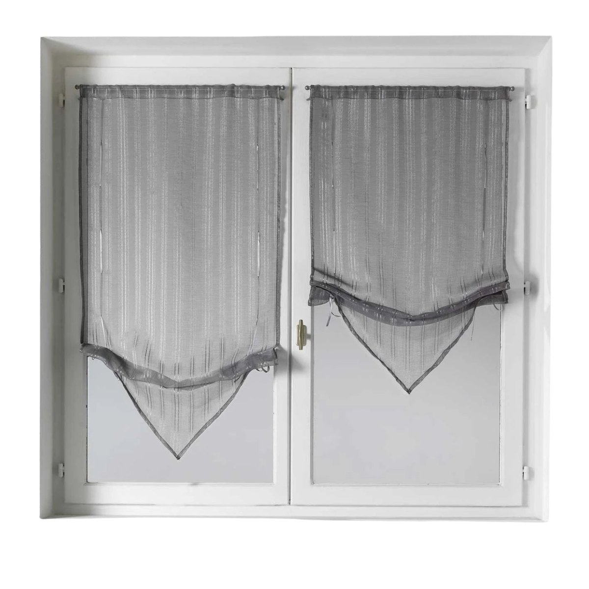 Paire de stores voilages à pointes avec fils fil textile gris clair, HOME MAISON