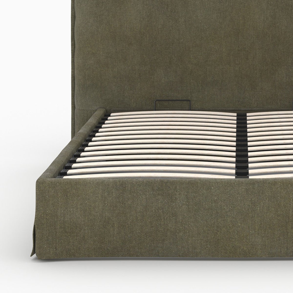 Lit coffre 160x200 cm en tissu déhoussable - SAFIA vert olive, MAISON PAVANE