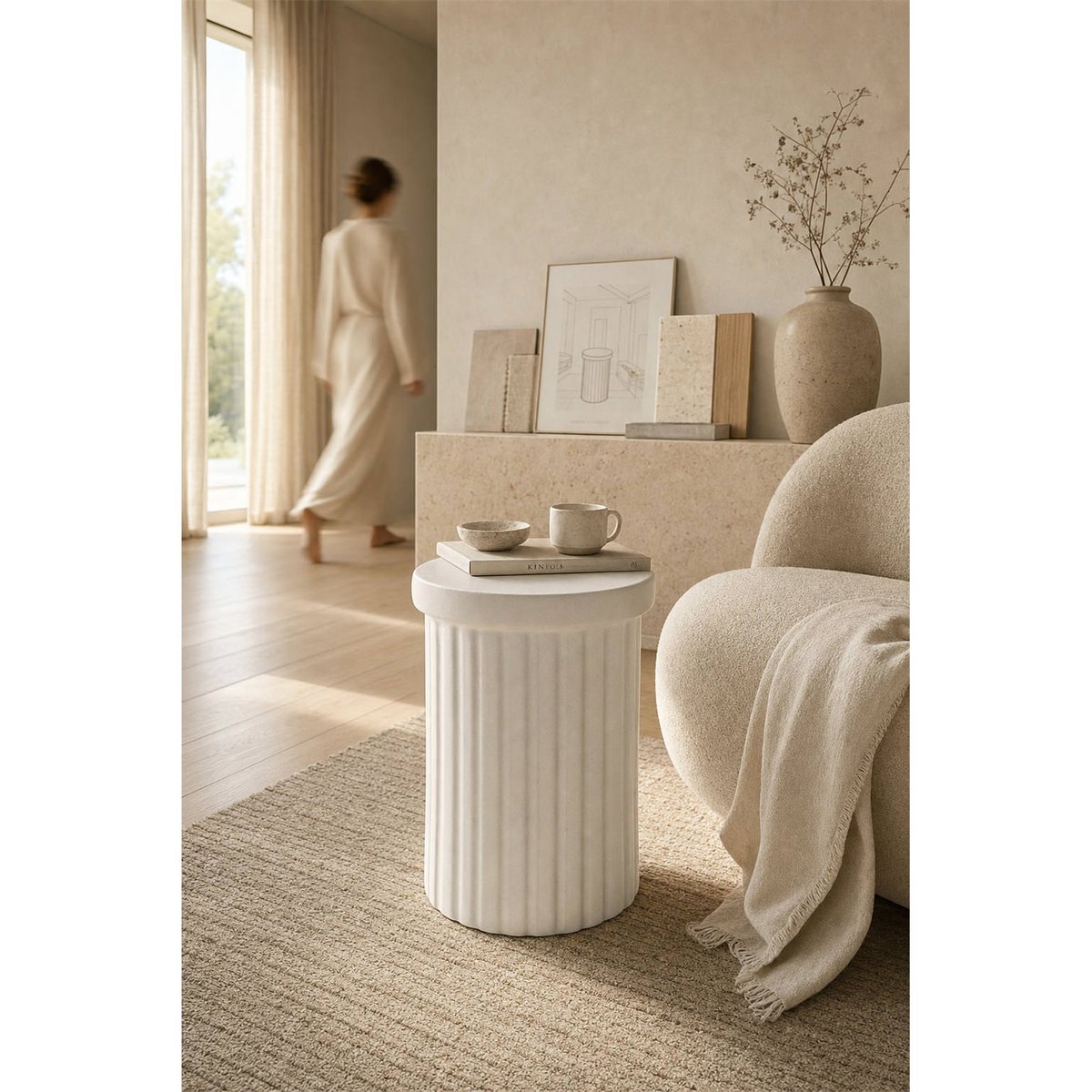 Tabouret en céramique cannelée blanc, RECOLLECTION