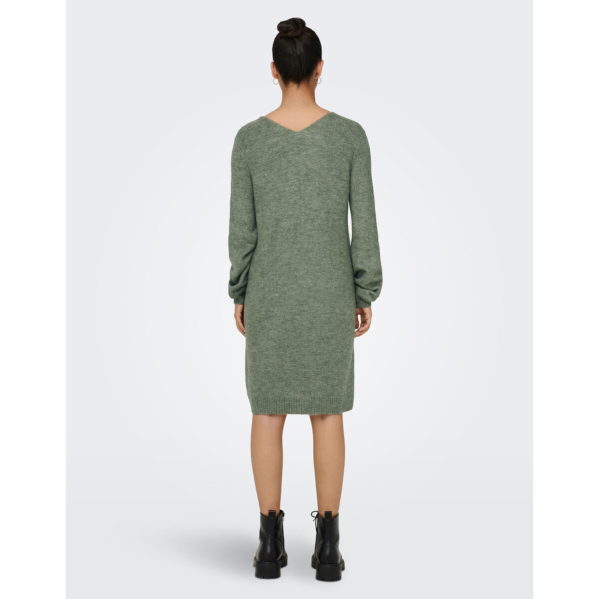 Robe pull col V vert kaki, JDY