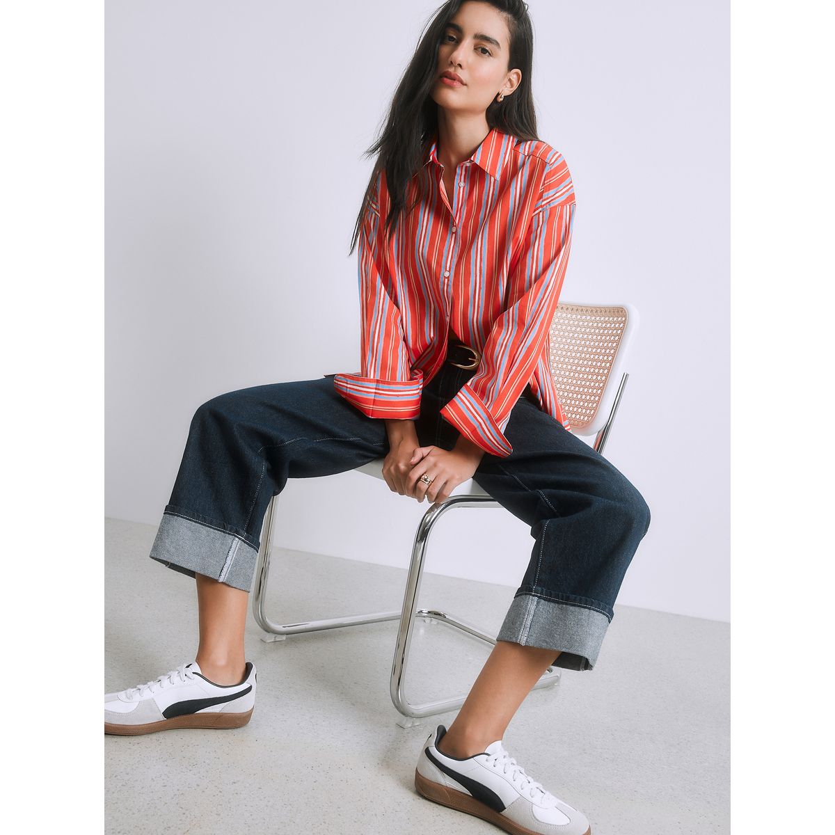 Chemise boyfriend oversize rayures rouges multicolores, NEXT