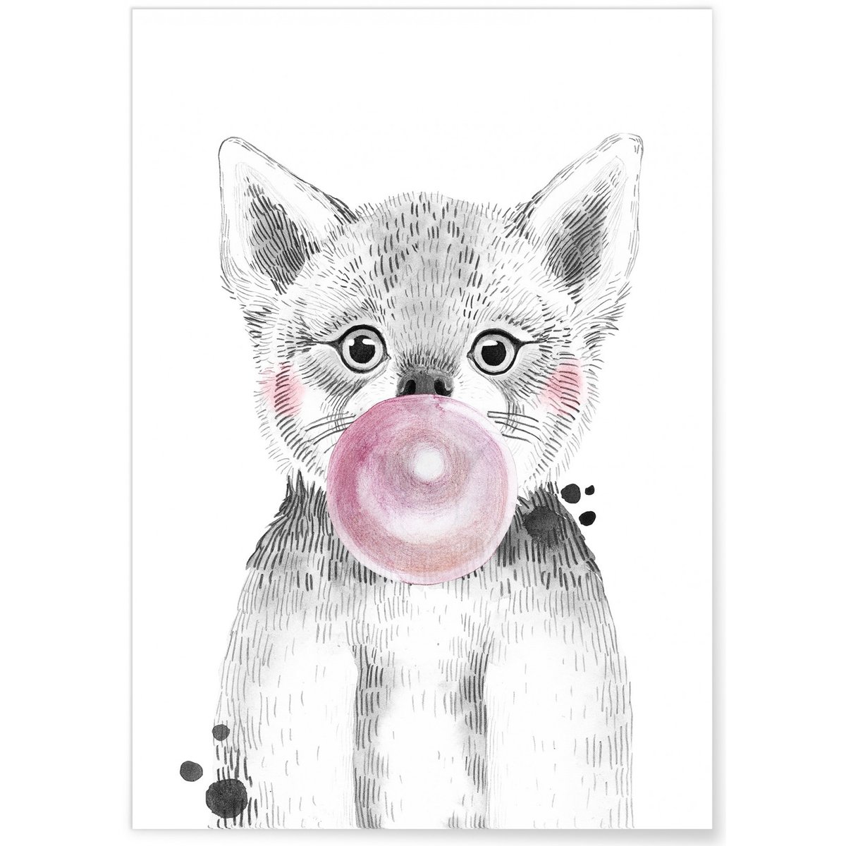 Affiche 'Bulle de Loup Rose' blanc, L'AFFICHERIE