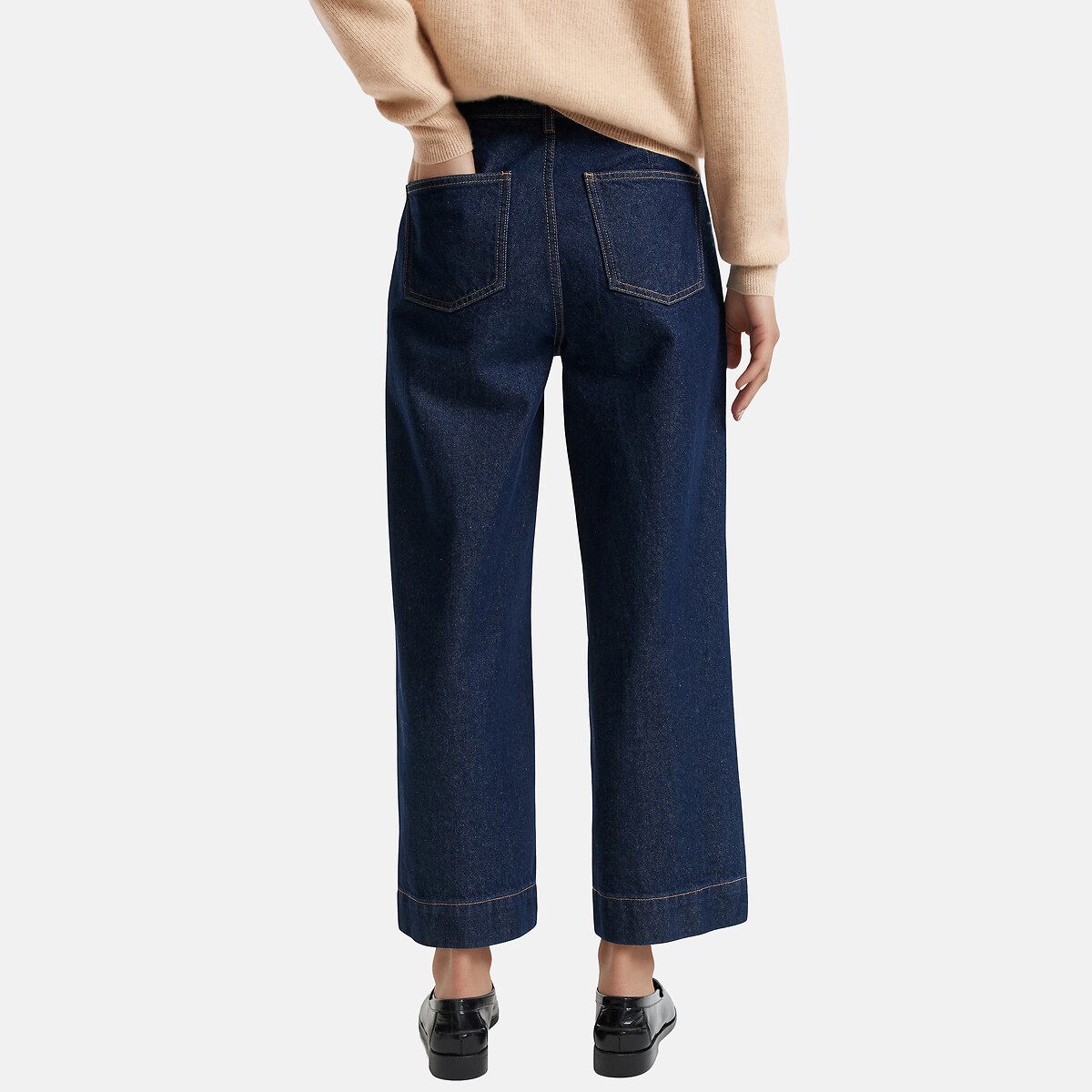 Wijde denim jeans, hoge taille, bijgesneden vorm ruw blauw, LA REDOUTE COLLECTIONS