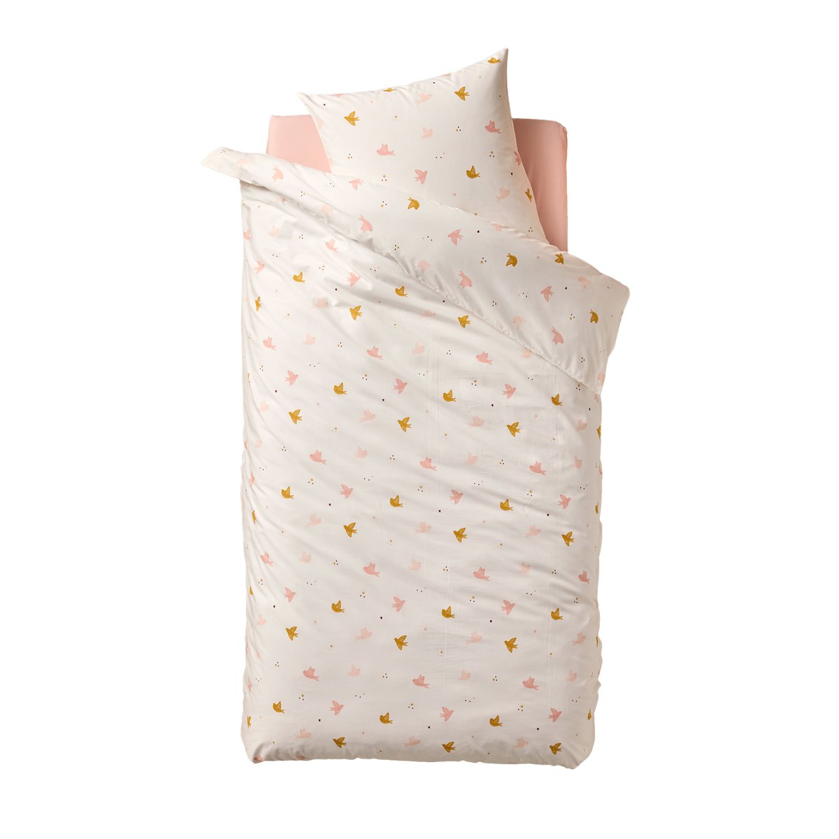 Parure housse de couette et taie d'oreiller HIRONDELLES blanc imprimé, VERTBAUDET