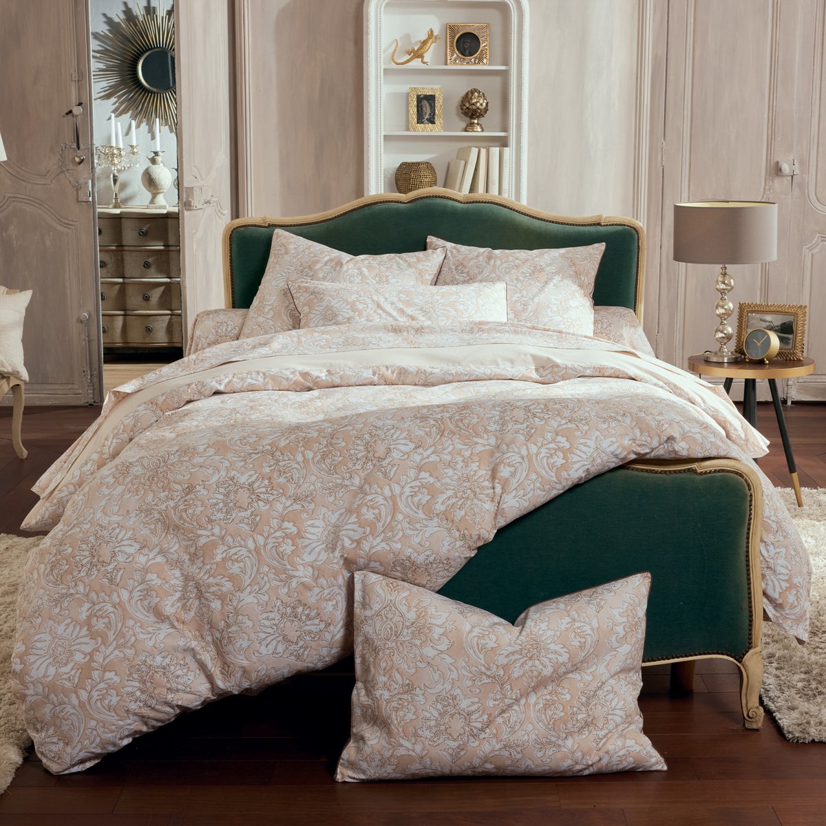 Taie de traversin percale de coton ornemental classique beige, TRADILINGE