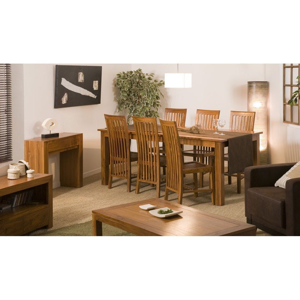 Console en bois de teck style contemporain 2 tiroirs 90cm BISHO bois naturel, PIER IMPORT