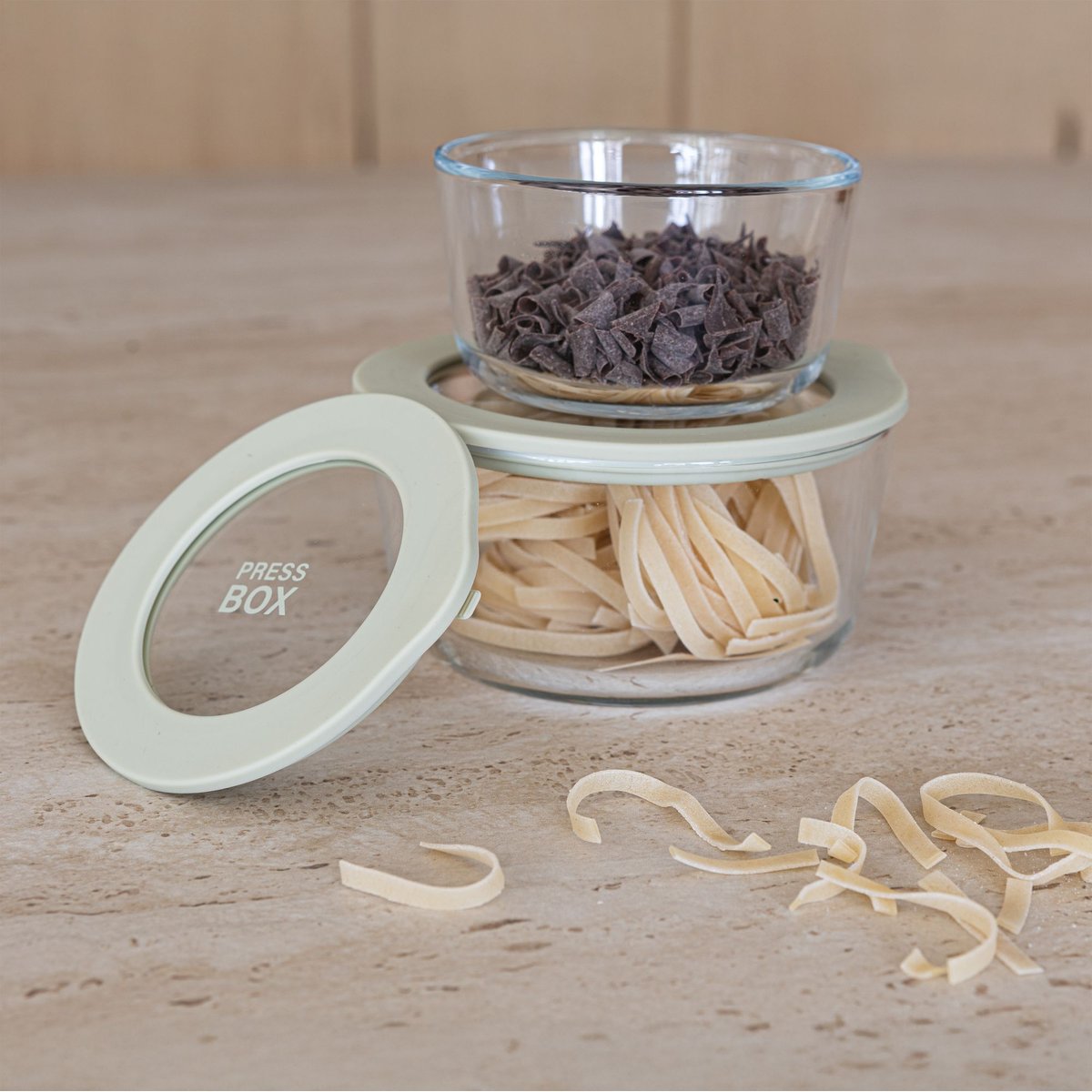 Boite hermétique ronde en verre 470ml, PRESSBOX céladon, MENASTYL