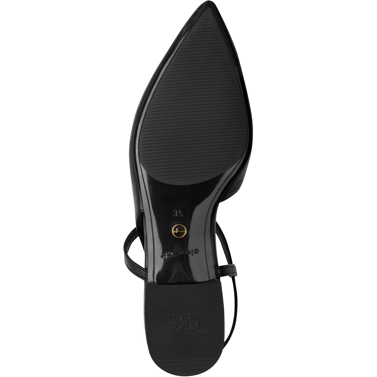 Ballerines slingback pointues en cuir noir, TAMARIS