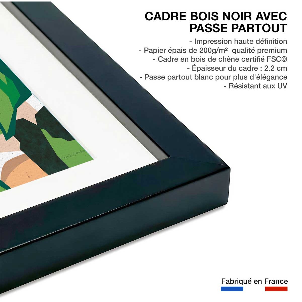 Poster green touch affiche + cadre en bois - noir, HEXOA