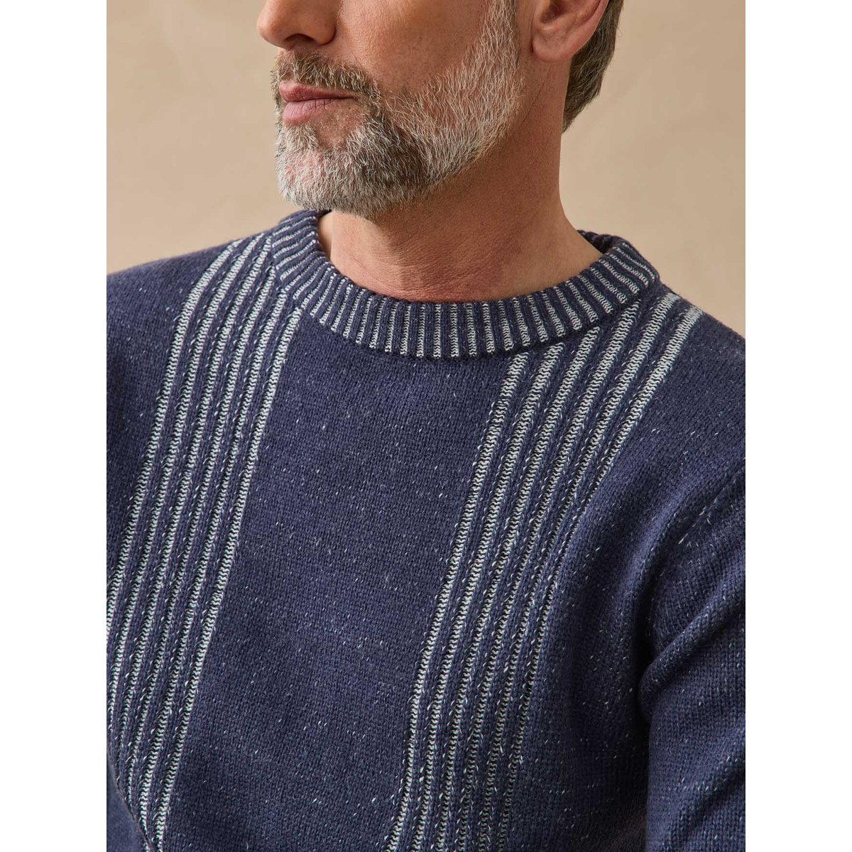 Pull col rond homme bleu chiné, DAXON