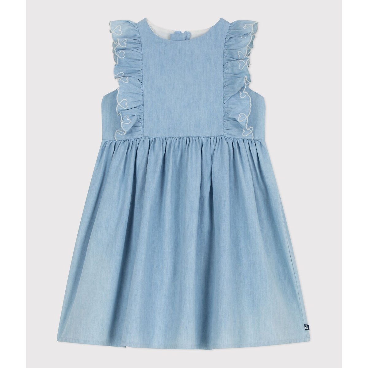 Robe sans manches avec volants bleu denim, PETIT BATEAU