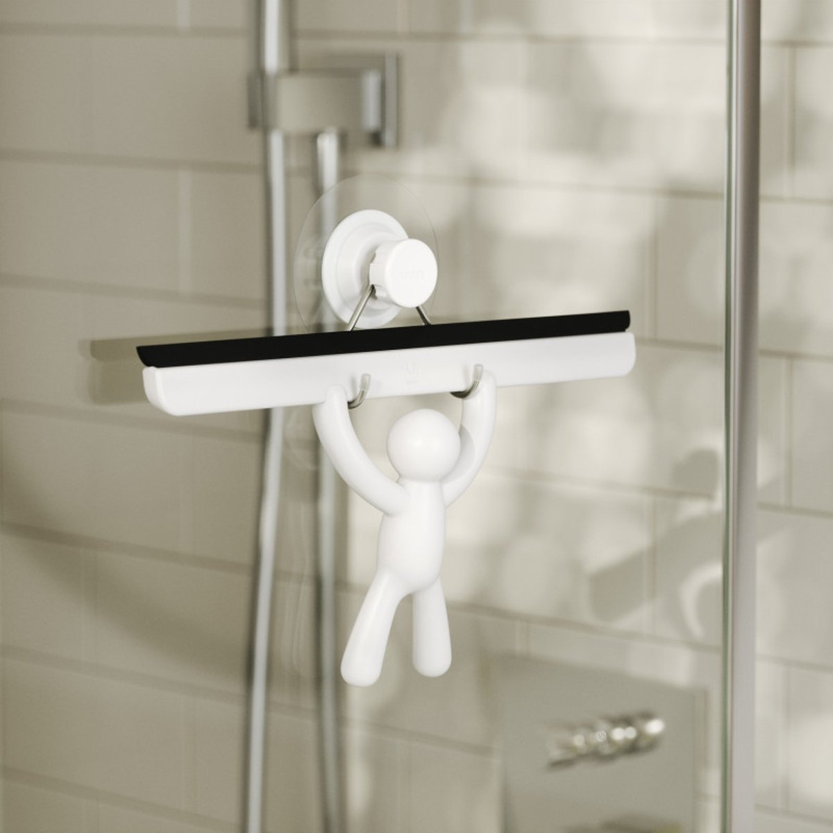 Raclette de douche à ventouse design BUDDY blanc, UMBRA