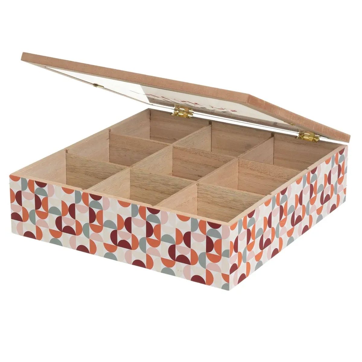 Boîte à thé ou infusions 9 compartiments 24x24x7cm multicolore, WADIGA