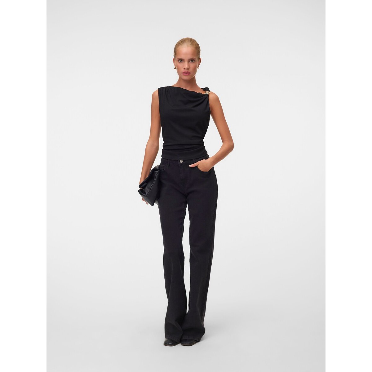 Top sem mangas com detalhes dourados preto , VERO MODA