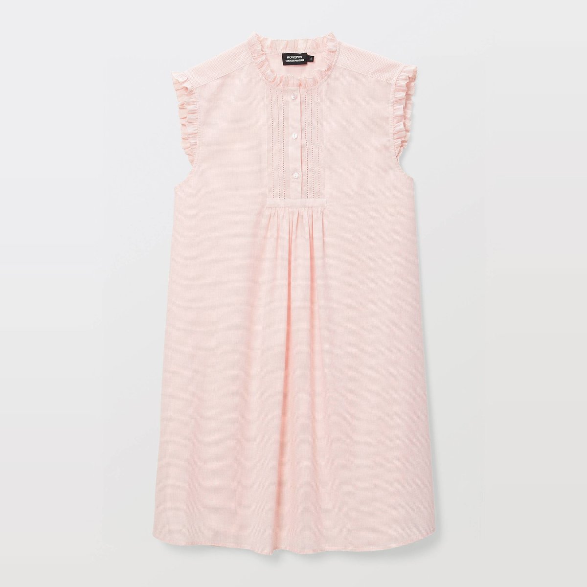 Chemise de nuit vichy sans manches avec détail plastron en coton BIO GOTS blanc, MONOPRIX