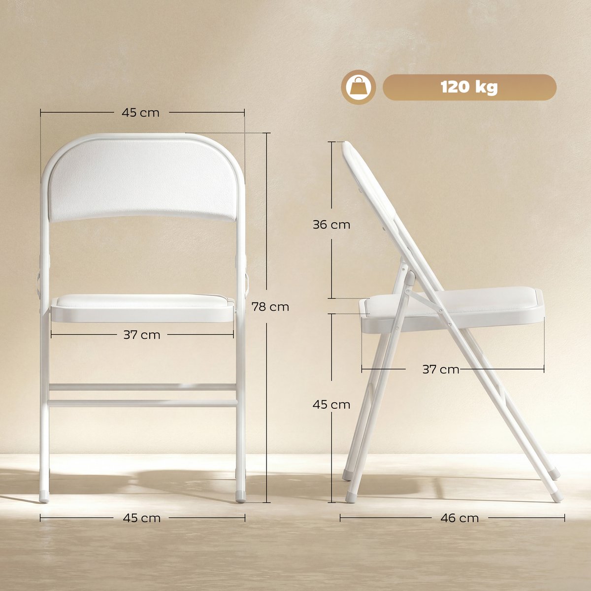 Chaise pliante Revêtement synthétique Blanc blanc, HOMCOM