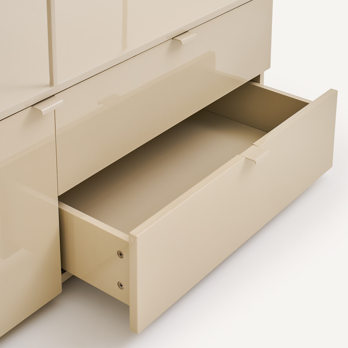 Dressing ouvert en métal fer et MDF plaqué orme ou laqué, KOLYA grège, AM.PM