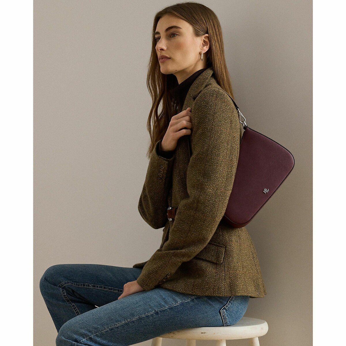 Sac en cuir porté épaule, DANNI M bordeaux, LAUREN RALPH LAUREN