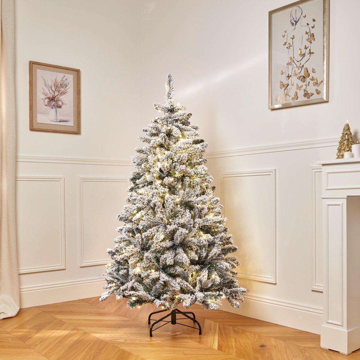 Sapin artificiel lumineux floqué Snow Lord H150 cm vert, FEERIC LIGHTS & CHRISTMAS