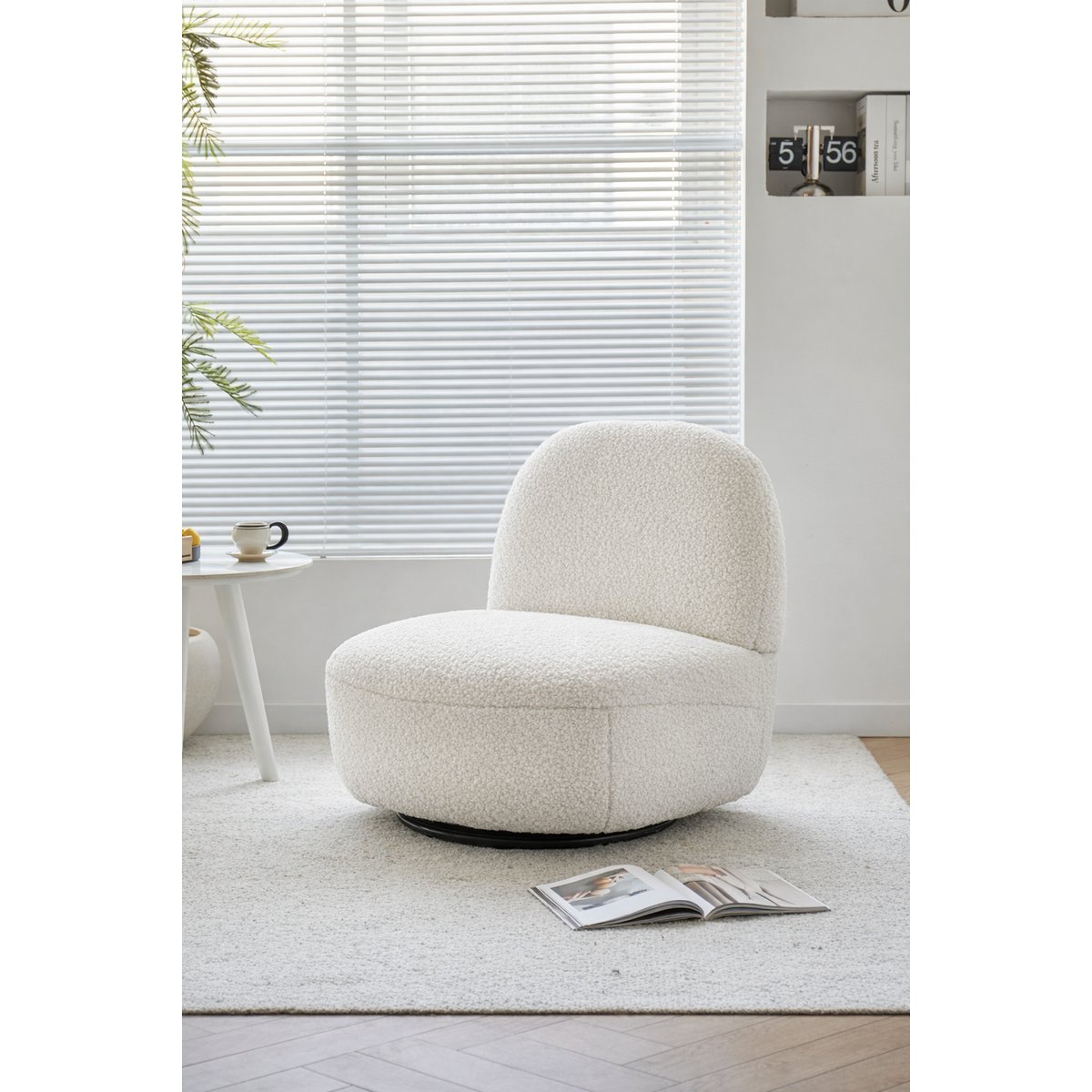 Fauteuil de salon pivotant, bouclette, KAMPALA blanc cassé, NORDLYS