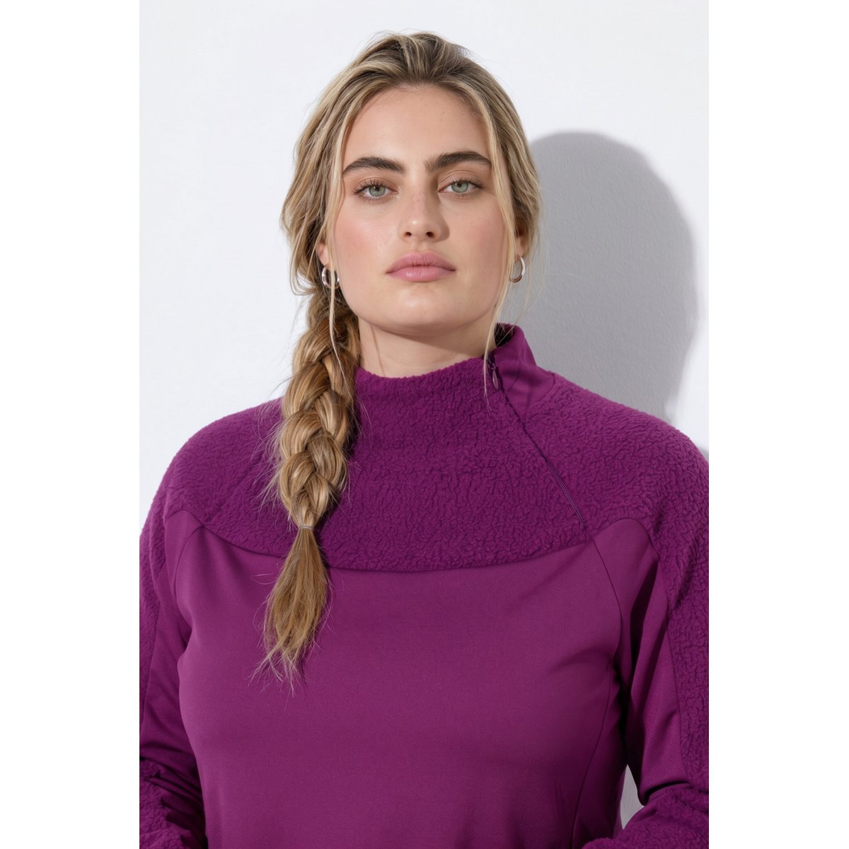 Sweat-shirt en polaire bouclée, col montant rose vif baies, ULLA POPKEN
