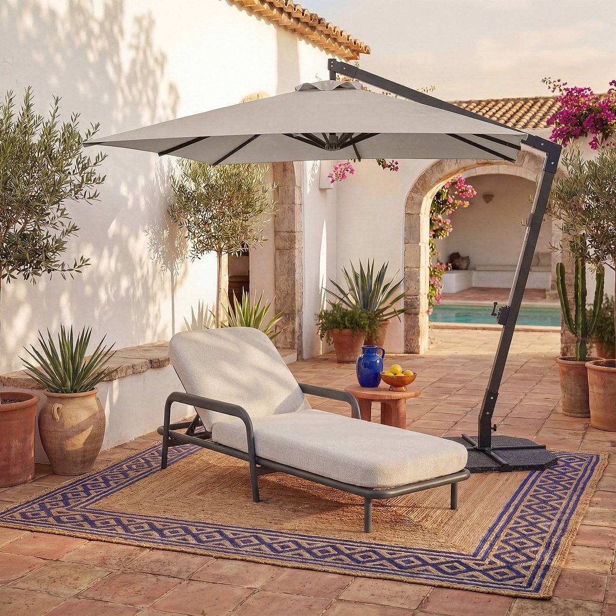 Bain de soleil en aluminium et tissu NAZARE beige, HABITAT