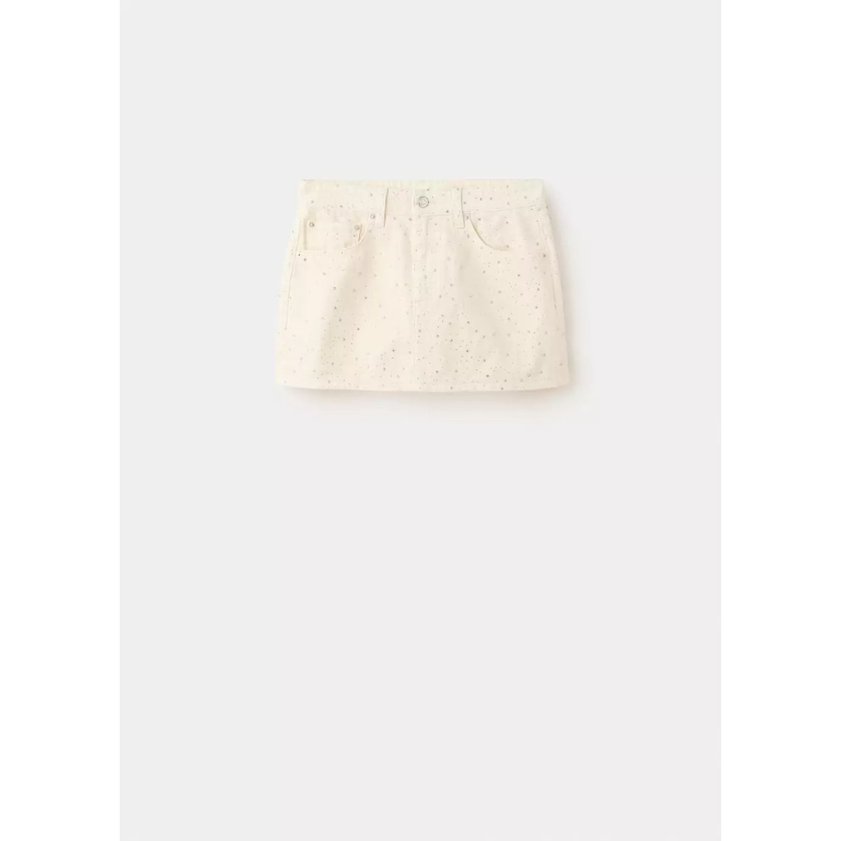 Jupe en jean ornée de strass blanc cassé, MANGO