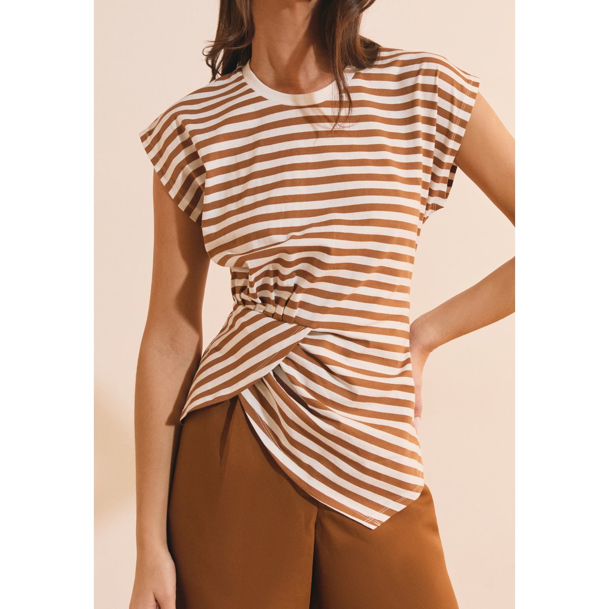 T-shirt en coton asymétrique à rayures ALEX TS dune, ETAM