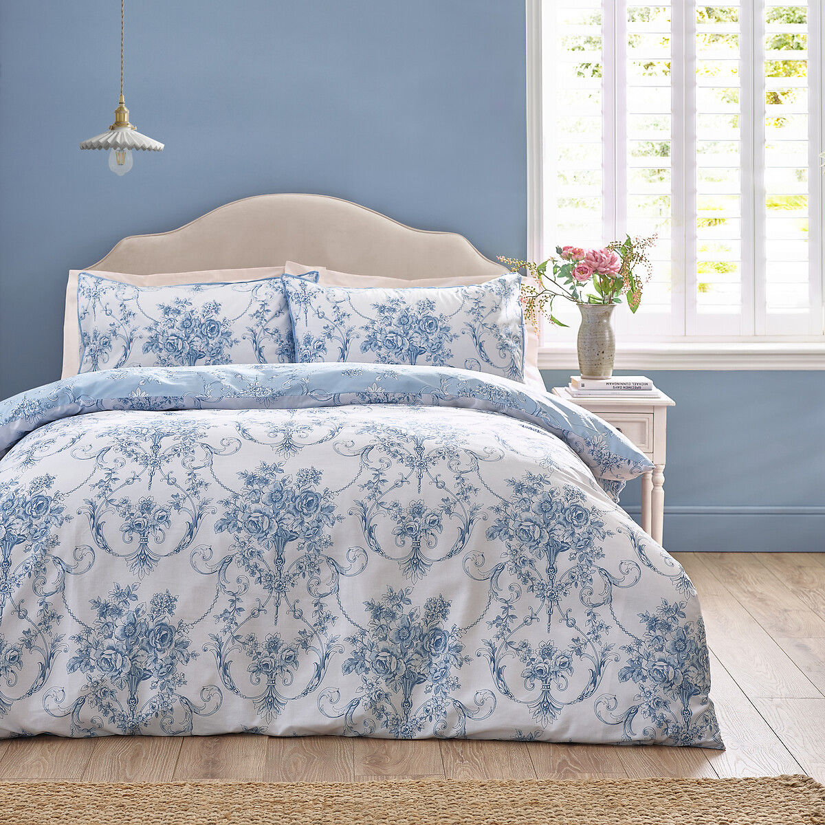Antoinette Damask Reversible Duvet Cover And Pillowcase Set blue, CATHERINE LANSFIELD