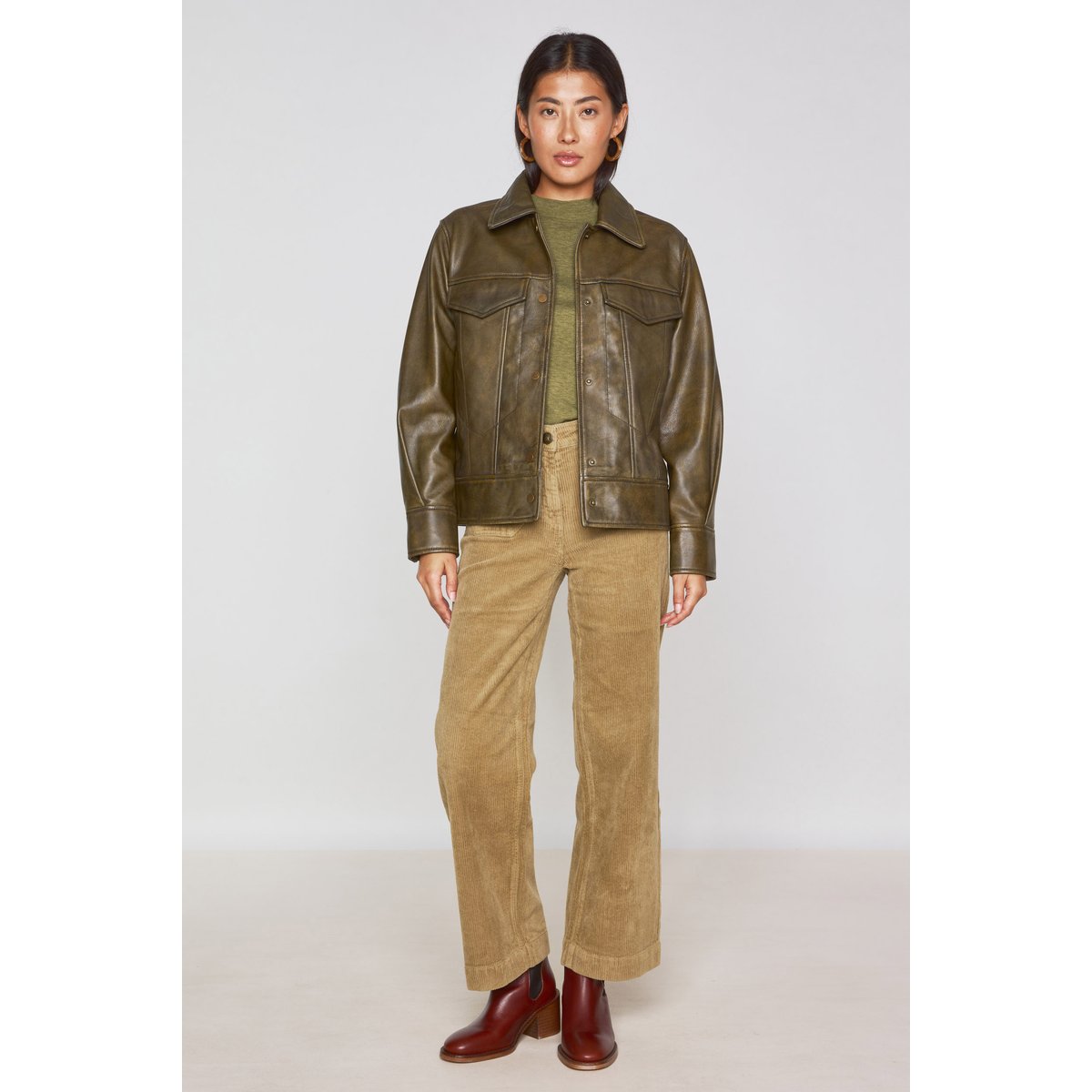 Pantalon large en velours côtelé MAE sauge, Maison 123