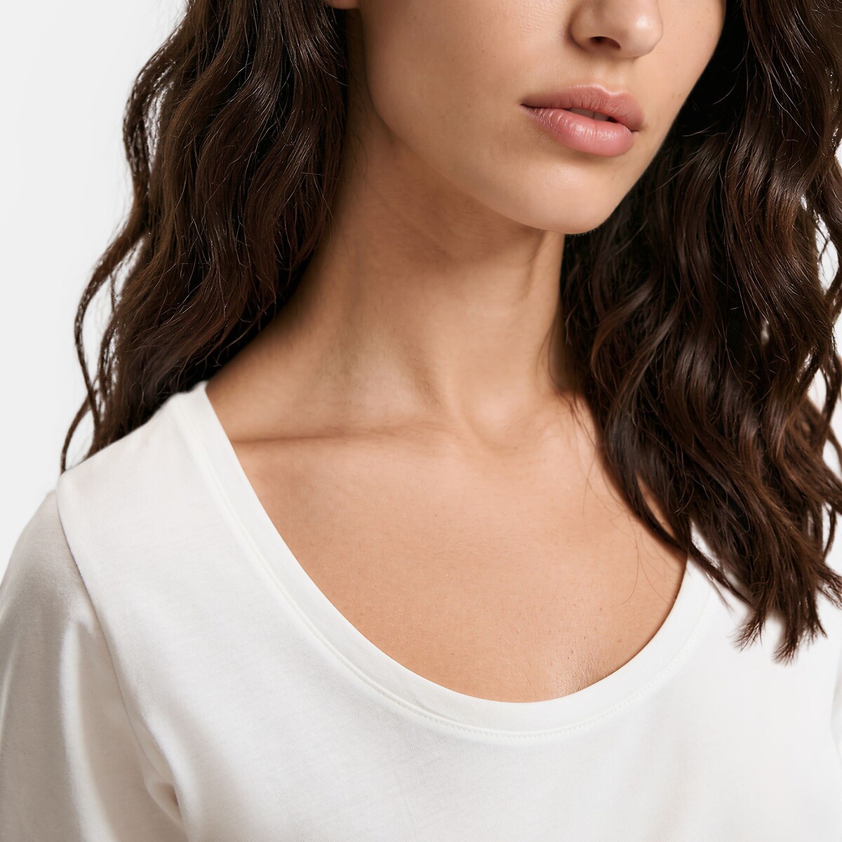 T-shirt col rond, manches longues blanc, LA REDOUTE COLLECTIONS