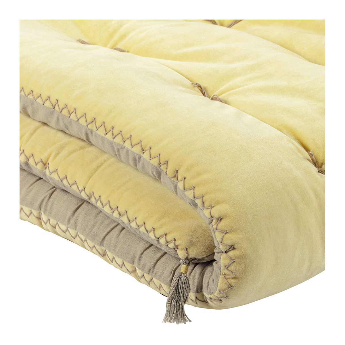 Futon MATTÉO velours de coton jaune, BLANC D’IVOIRE