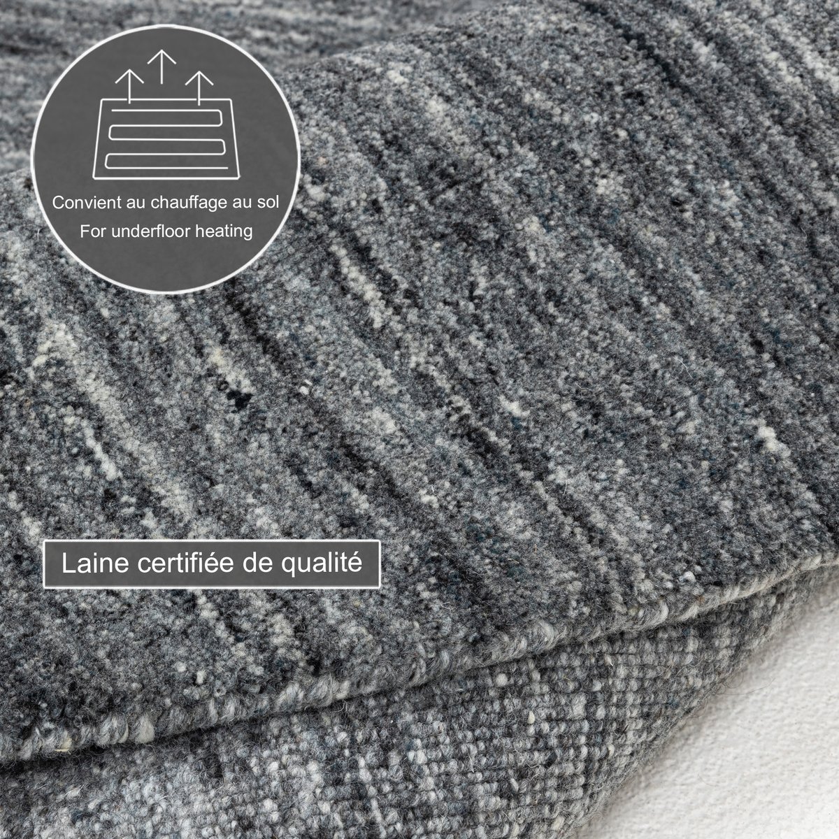 Tapis de salon uni en laine tissé main - PURE anthracite, THEKO
