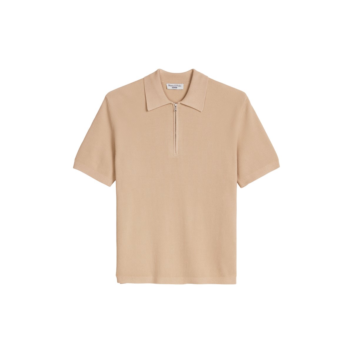 Polo en tricot régulier avec une structure finement côtelée beige, MARC O’POLO DENIM