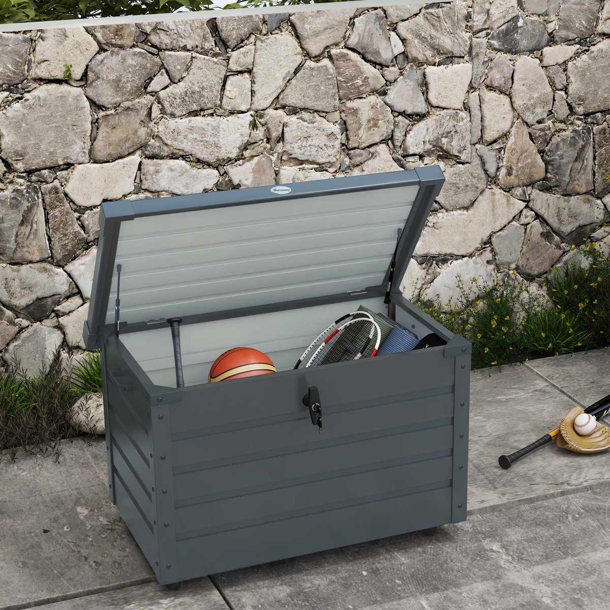 Coffre de jardin gris, OUTSUNNY