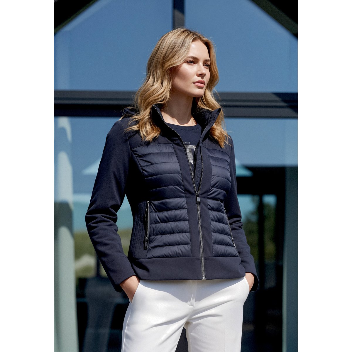 Veste outdoor à capuche amovible bleu foncé, BETTY BARCLAY