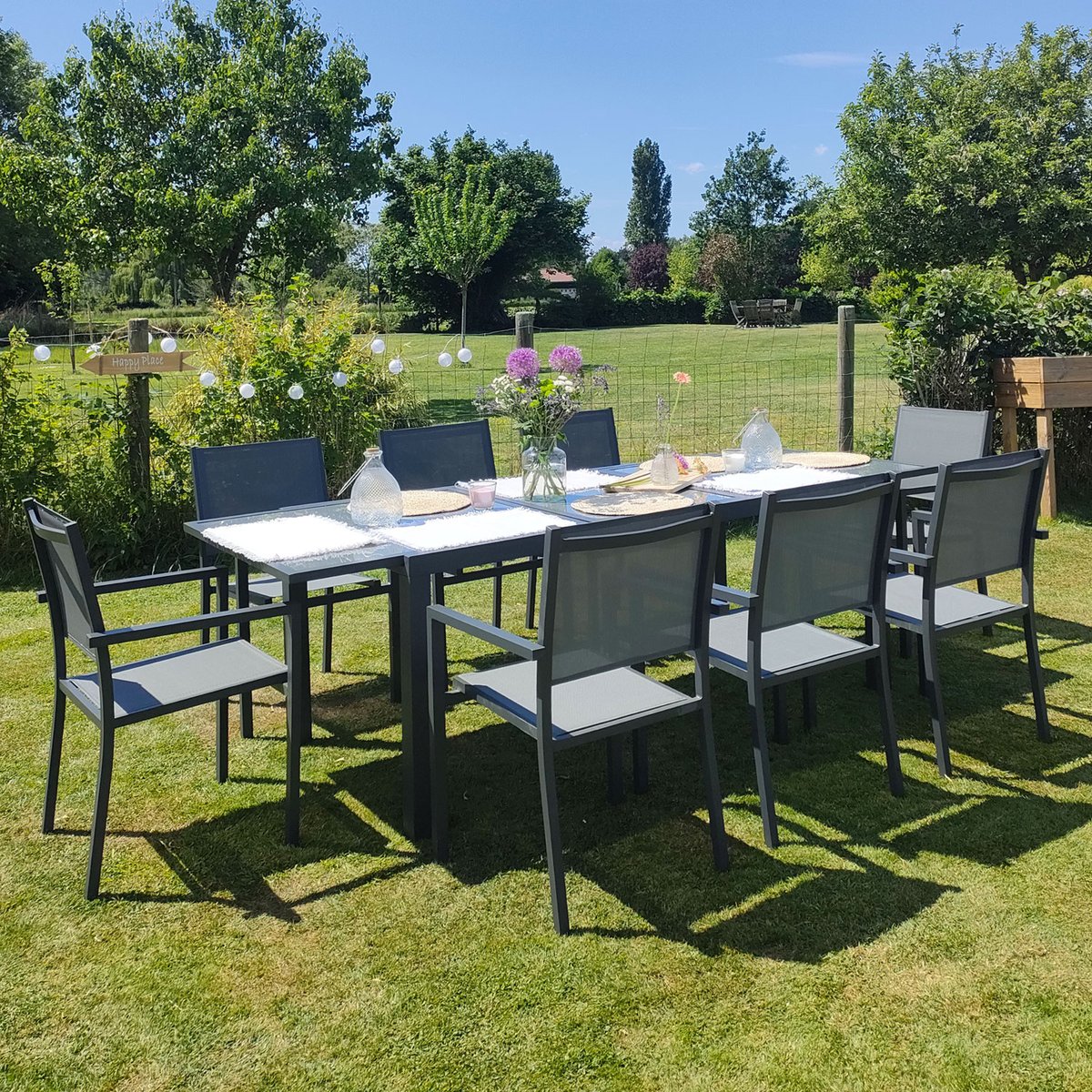 Salon de jardin, extensible, 8 pl, FIRENZE gris, HAPPY GARDEN