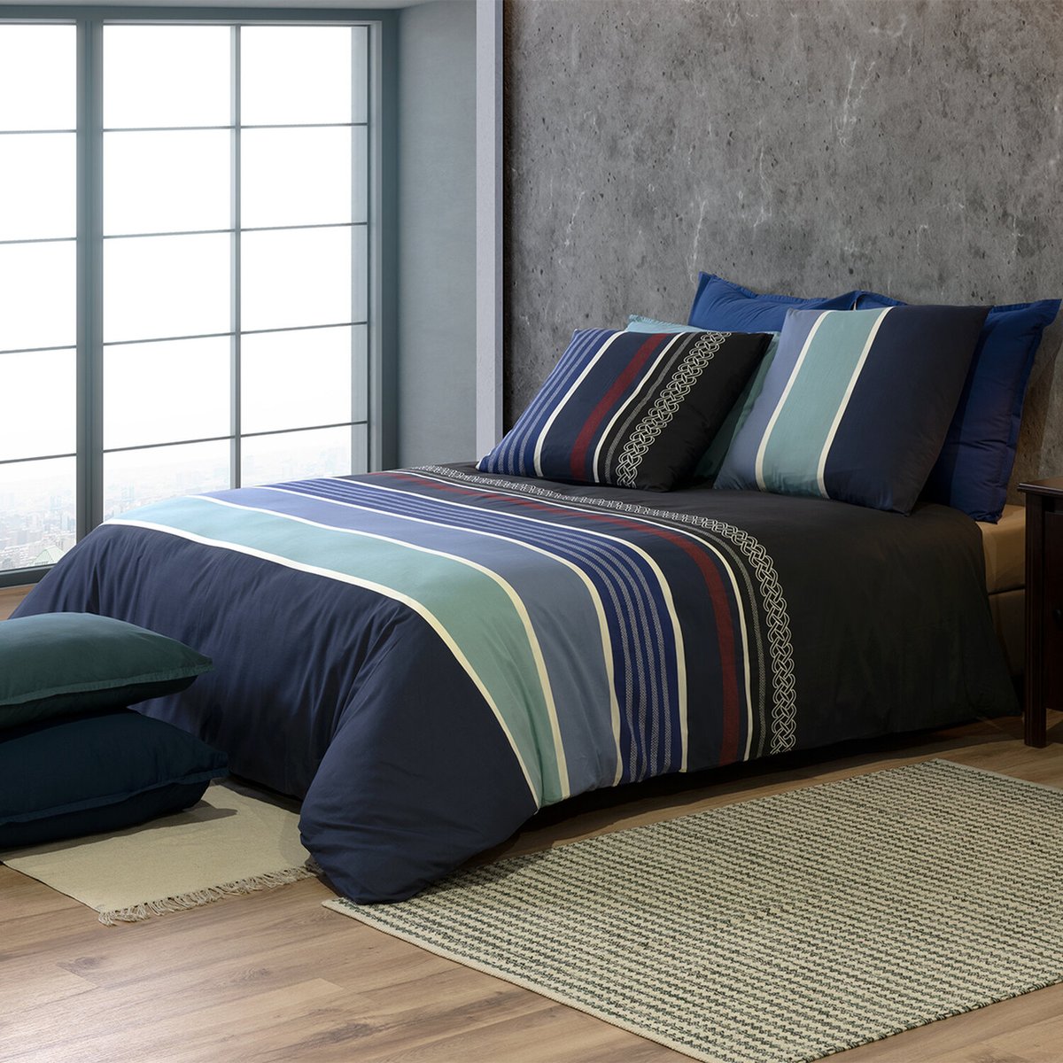 Parure housse de couette 100% coton 71fils azul bleu, ATELIER DU COTON