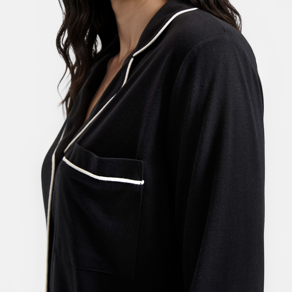 Pyjama manches longues, maille viscose noir, ANNE WEYBURN