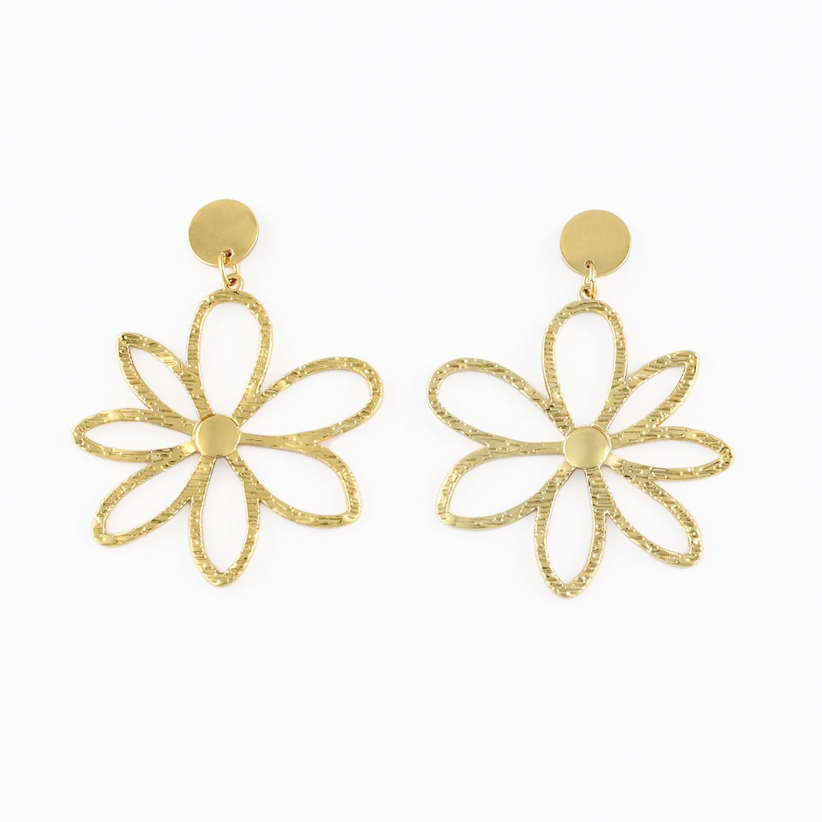 Boucles d'oreilles pendantes fleurs Acier inoxydable doré, BALABOOSTE