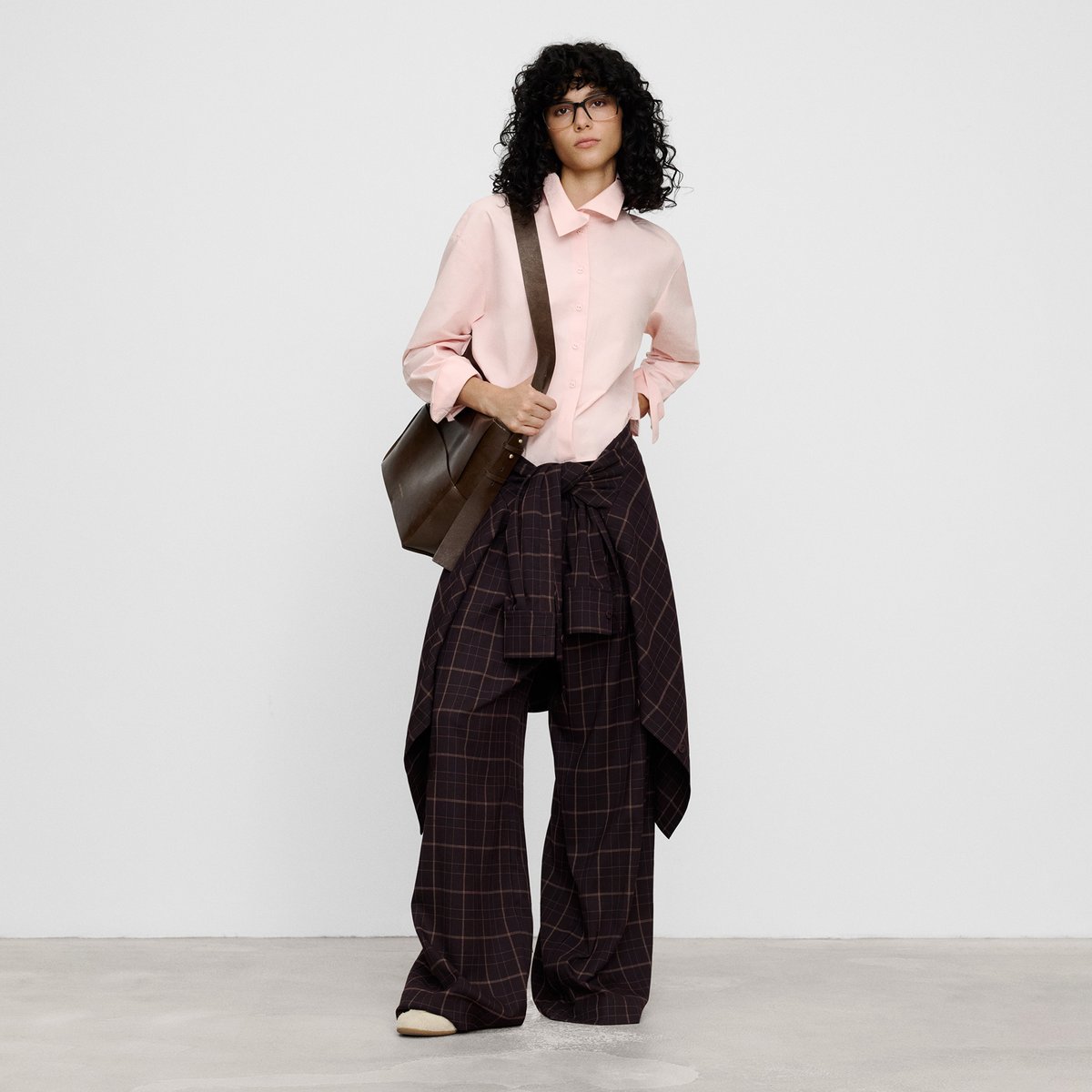 Pantalon large à carreaux avec double pince carré rouge, ADOLFO DOMINGUEZ